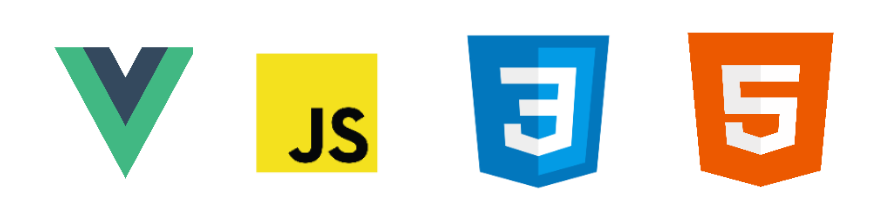 Logos of Vue, JavaScript, CSS and HTML
